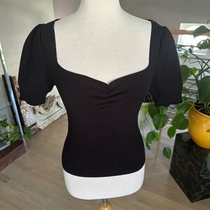 Anthropologie Black Puff Sleeve Knit Top